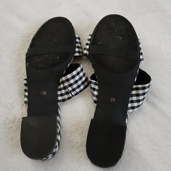 Bar III Women's Size 9W Black & White Gingham Preppy Double Strap Slide Sandals - Picture 6 of 11